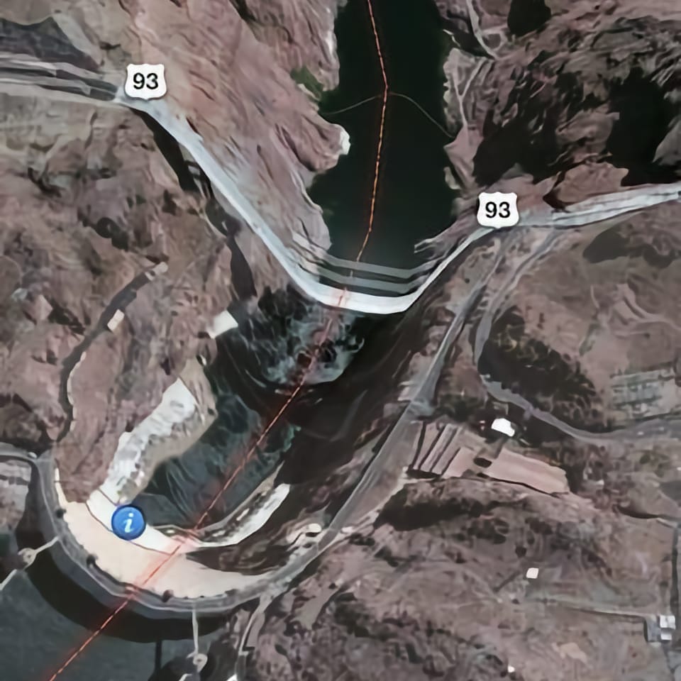 An image of the Hoover Dam and liquified highway in the original Apple Maps