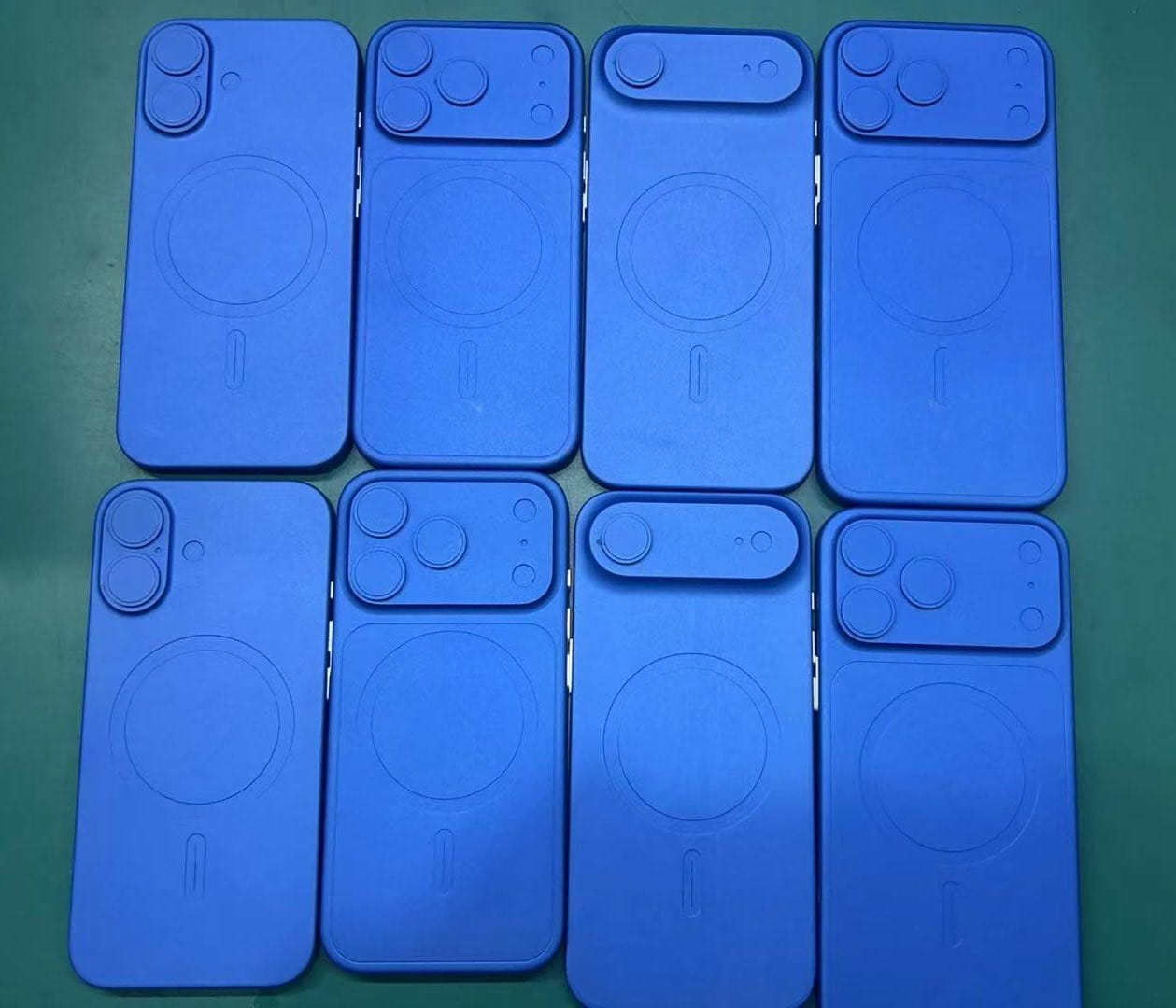 A series of dummy iPhone models showing camera bar designs