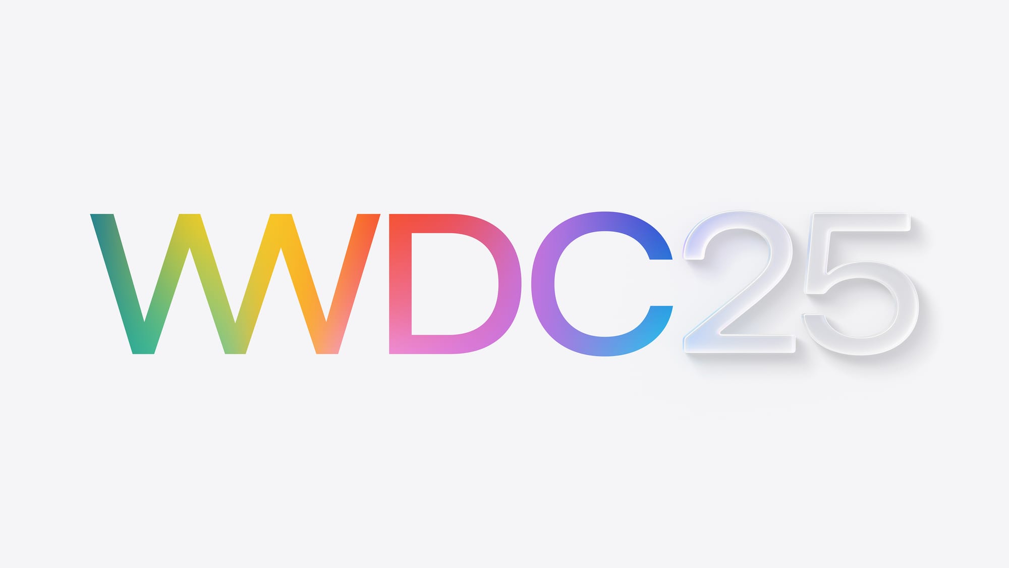 Apple's WWDC25 artwork with rainbow letters and glassy numbers