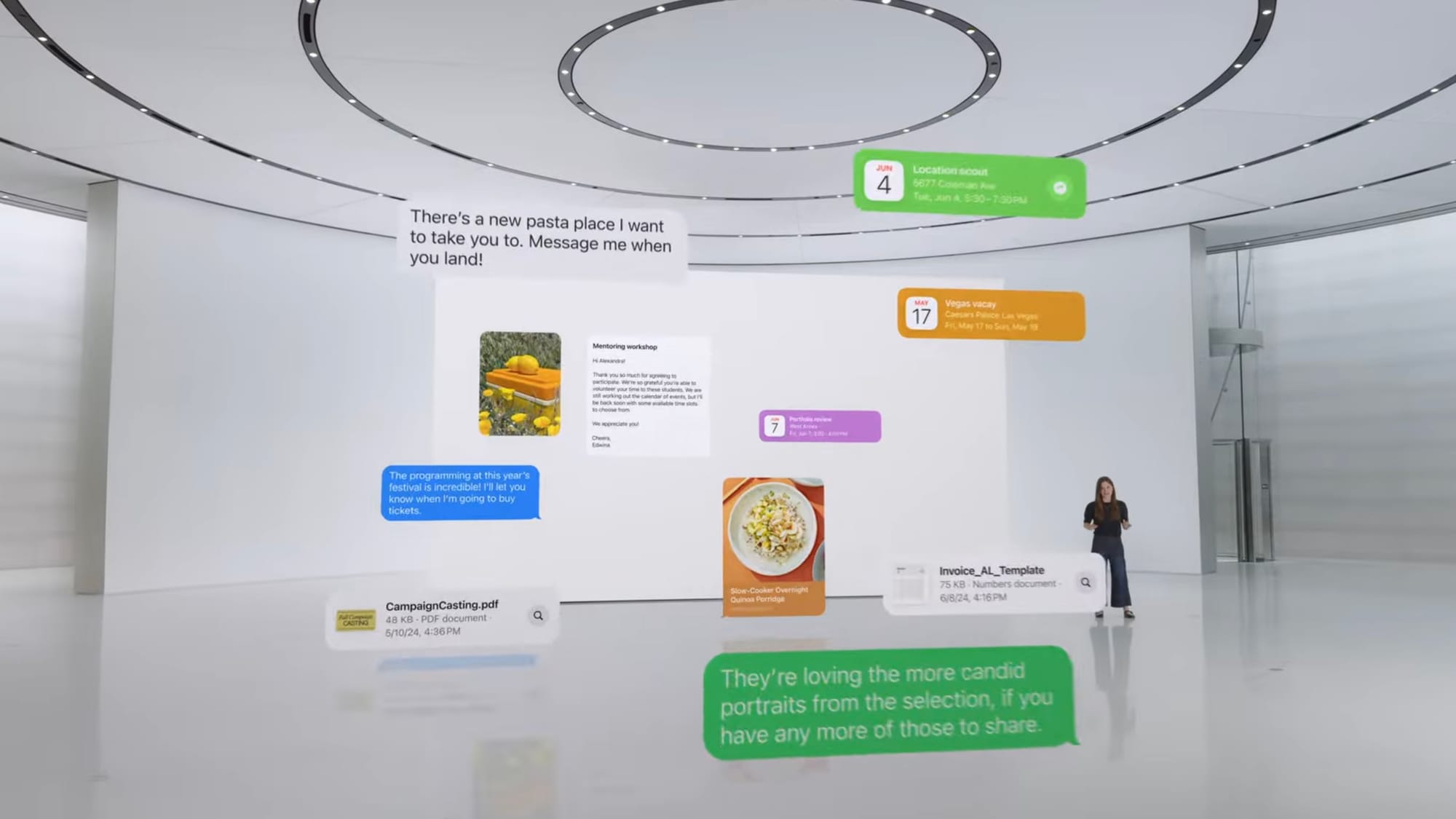 Messages, Notes, Calendar events, and more shown in a WWDC 2024 slide