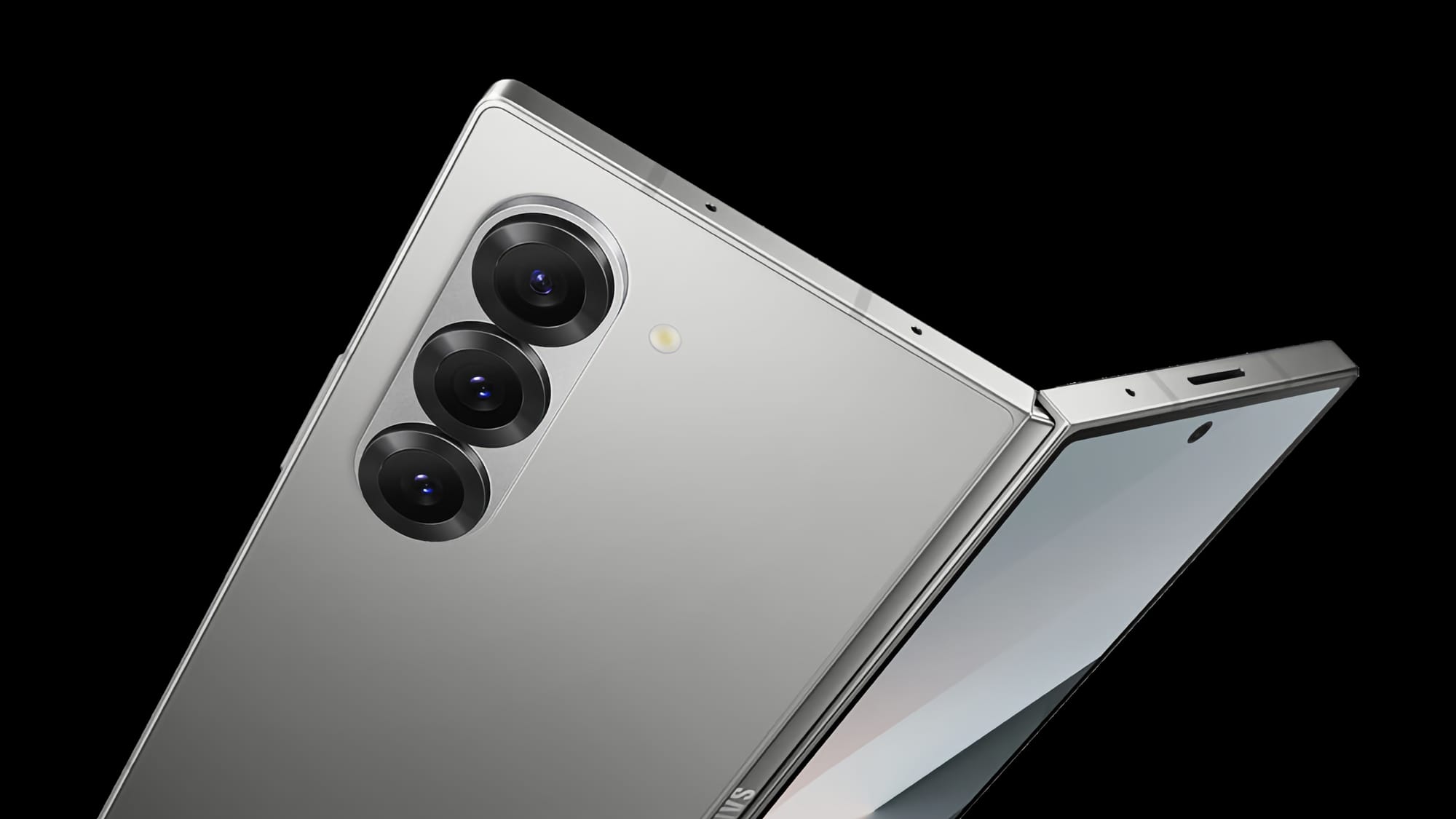 A Samsung Galaxy Fold open with the cameras facing outward