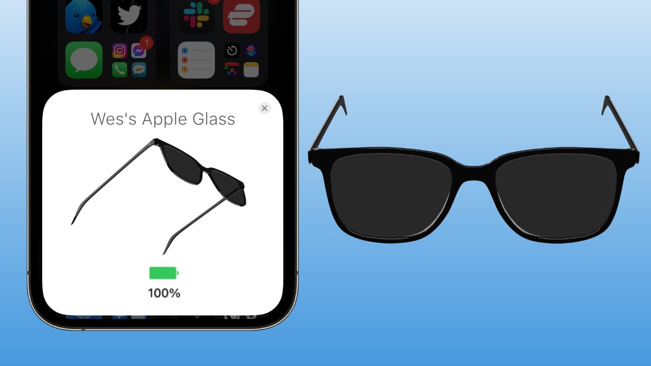 A concept showing Apple Glasses next to an iPhone with a pairing UI