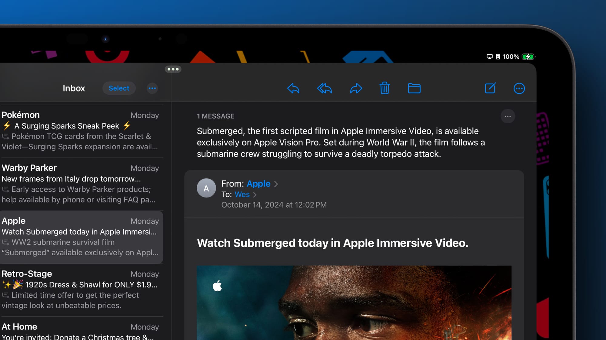 A mail summary provided by Apple Intelligence in Apple Mail