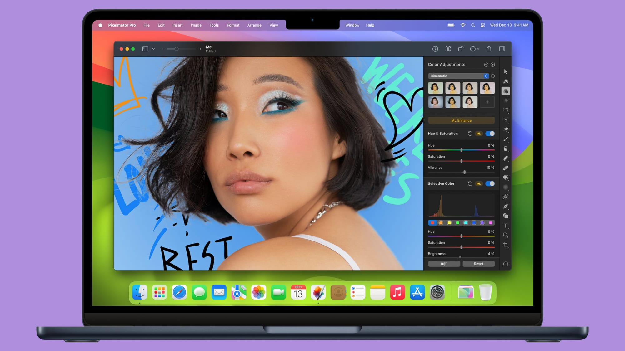 A PR image of Pixelmator Pro shown on Mac with the software running in a window
