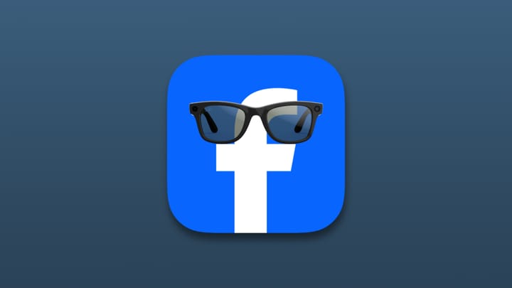 A set of Meta Ray Bans on the Facebook logo featuring a white f on a blue background