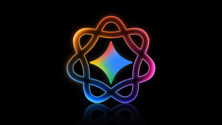 Apple Intelligence braided rainbow icon encircling the rainbow star Google Gemini icon