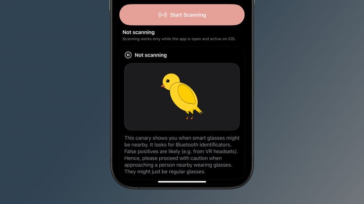 A drawing of a canary in an app that helps users find nearby smart glasses that are in use
