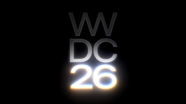 Apple's WWDC26 art featuring a vertical column with three rows: WW DC 26